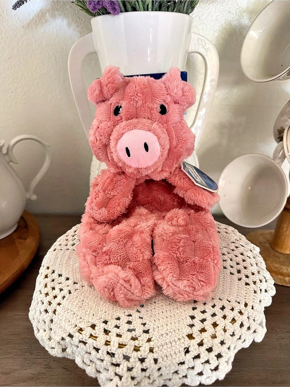 Petlou Flattiez Fuzzy Friends Pig Squeaky Plush Dog Toy Pink